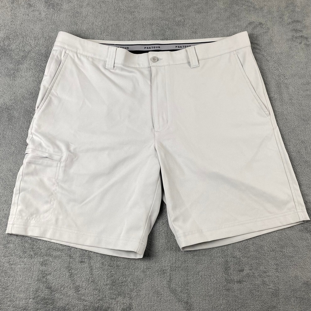PGA Tour Mens 38 Golf Shorts Light Gray Performance Cargo Pocket RS7405